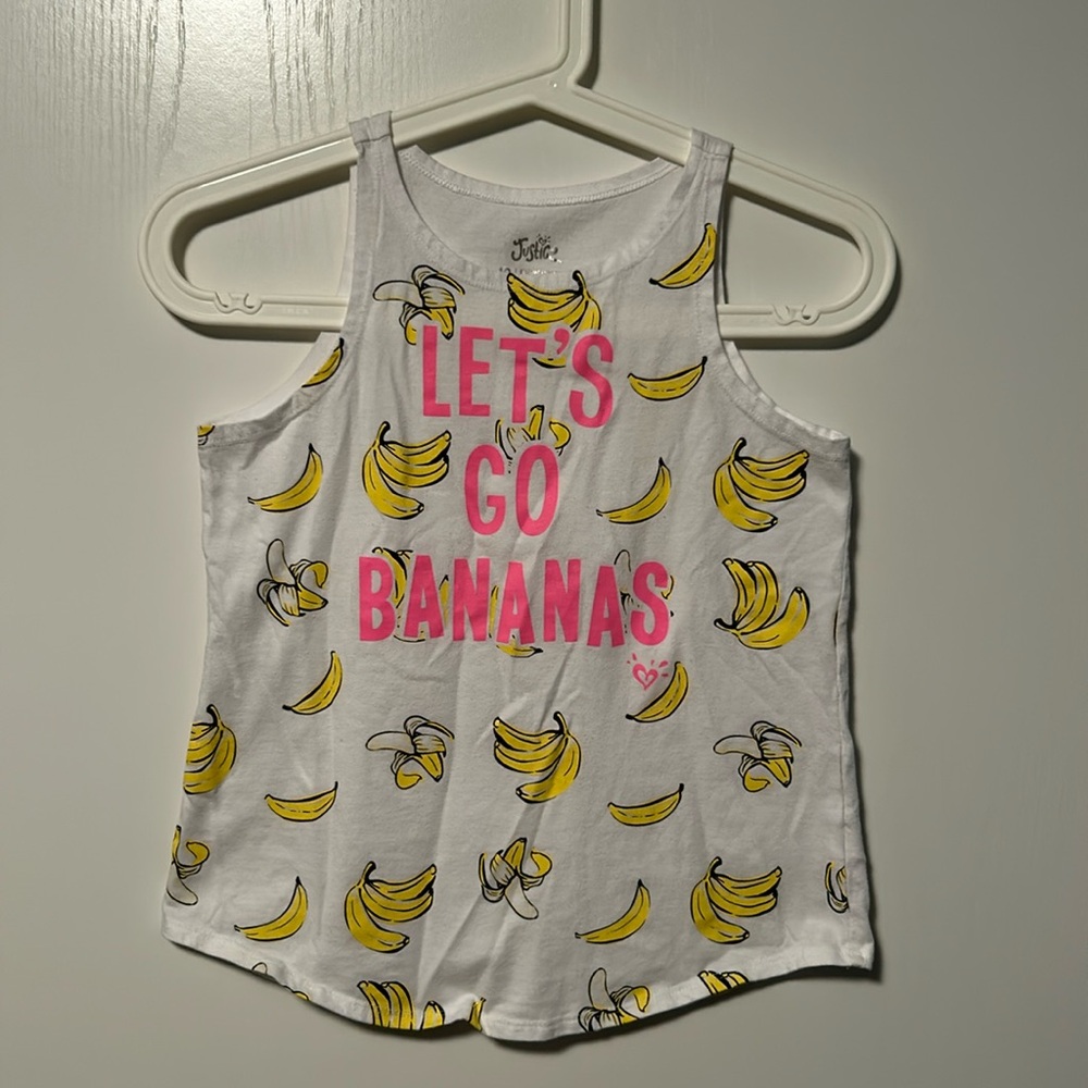 👧 🍌 Girls Tanktop. Size 10. Justice. “Let’s go Bananas” Sizes in Deacription